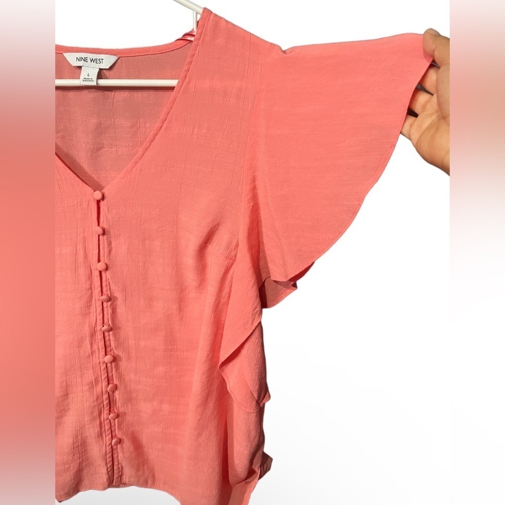 Nine West Women Pink/orange Short Sleeve Blouse L - Picture 5 of 7
